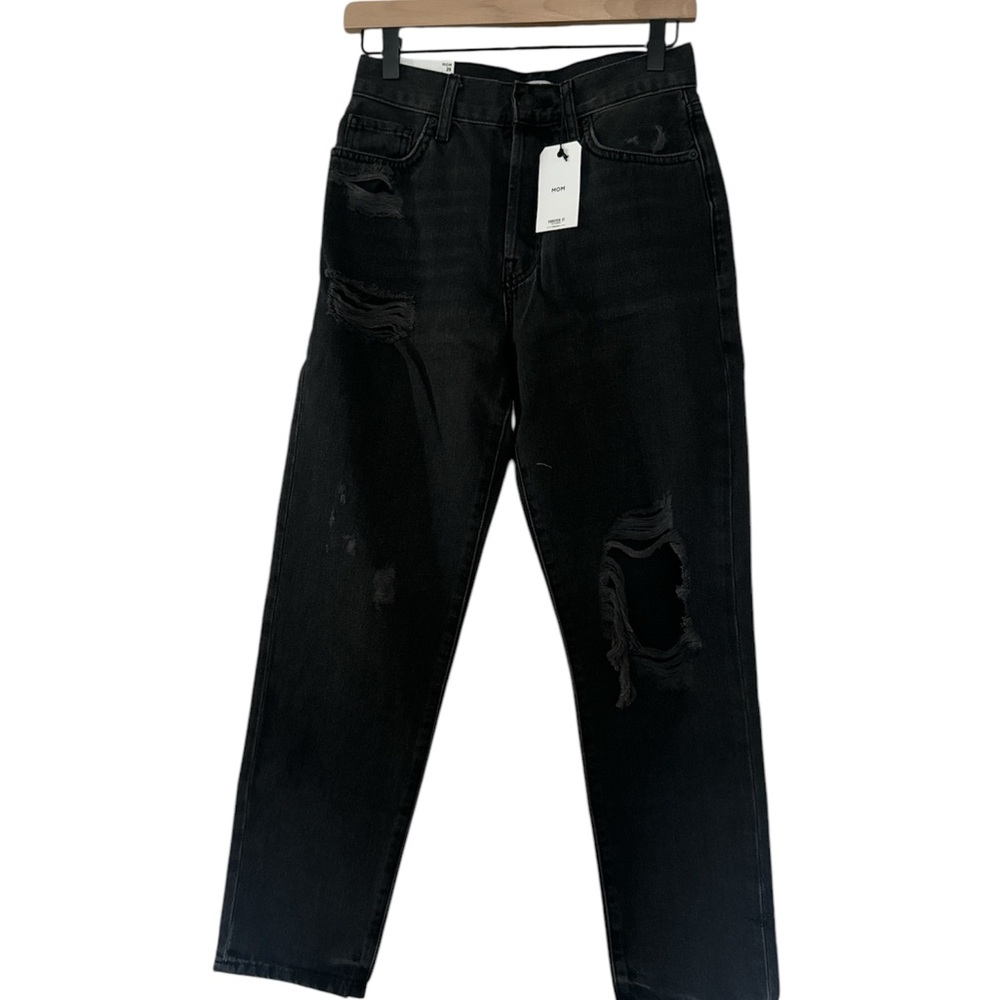 Forever 21 Women’s Black Distressed Mom Jeans